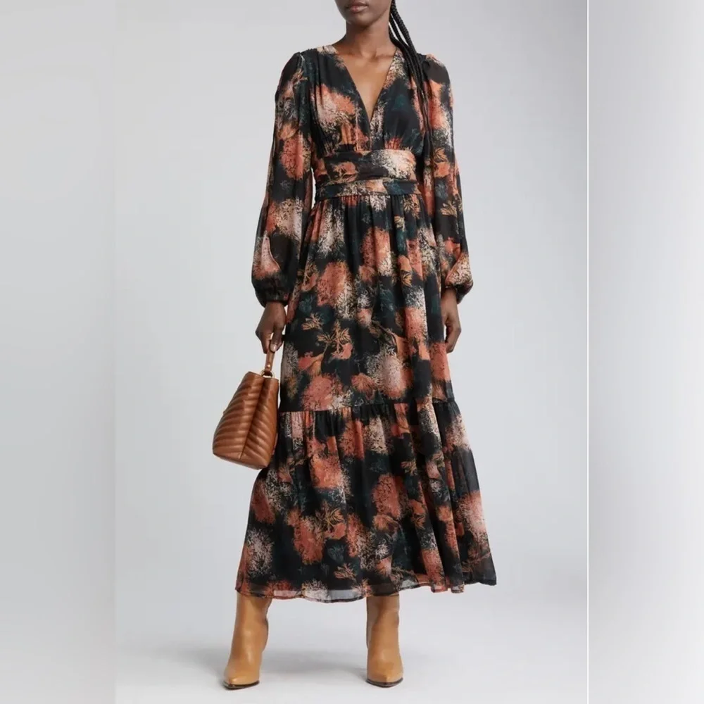 Chelsea28 Split Long Sleeve Tiered Dress Size S